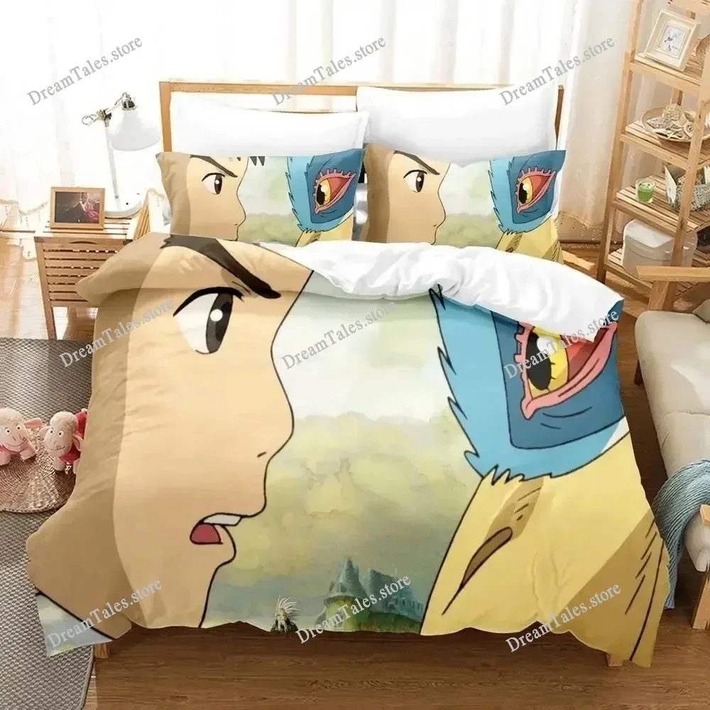 The Boy and The Heron Bedding Set Single Twin Full Queen King Size Bed Set Adult Kid Bedroom Duvetcover Sets Anime Bed Sheet Set