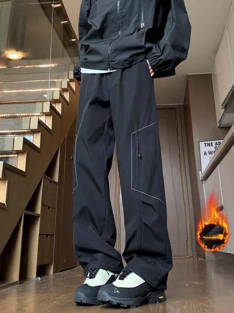 

Зимние утепленные брюки на флисовой подкладке, прямые, однотонные, для активного отдыха, уличные, свободного кроя