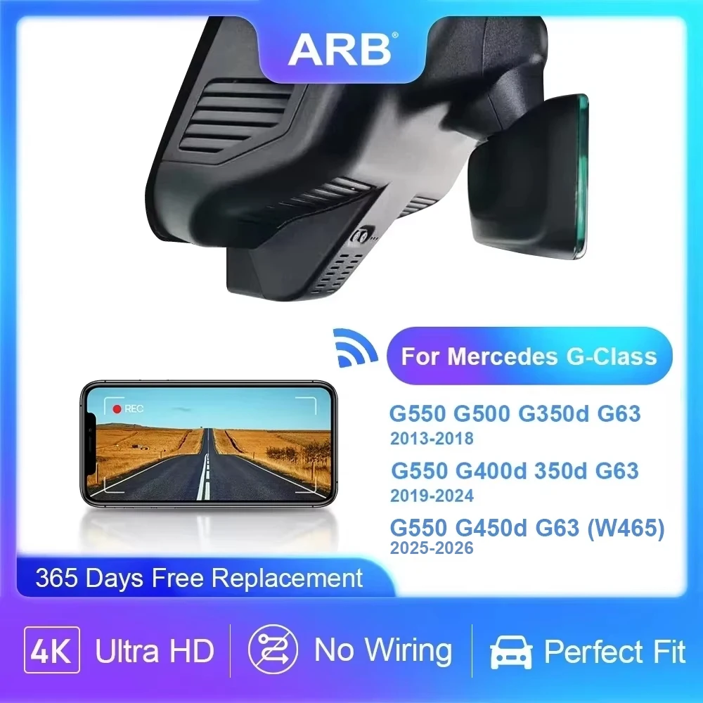 For Mercedes G-Class G550 G63 W463 W465 2013-2026, ARB 4K Dashcam with Night Vision, WIFI APP, Loop Recording