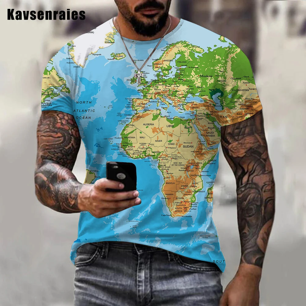 High Quality World Map Printed 3D T-shirt Men Women Summer Fashion Casual Short Sleeve High Street O-Neck Streetwear Tops