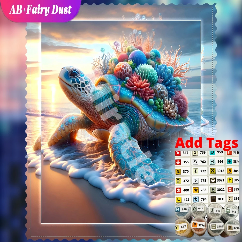 AB Fairy Dust Full Square Round Diamond Painting Animal Fantasy sea turtle coral reef beach Mosaic Embroidery Gift