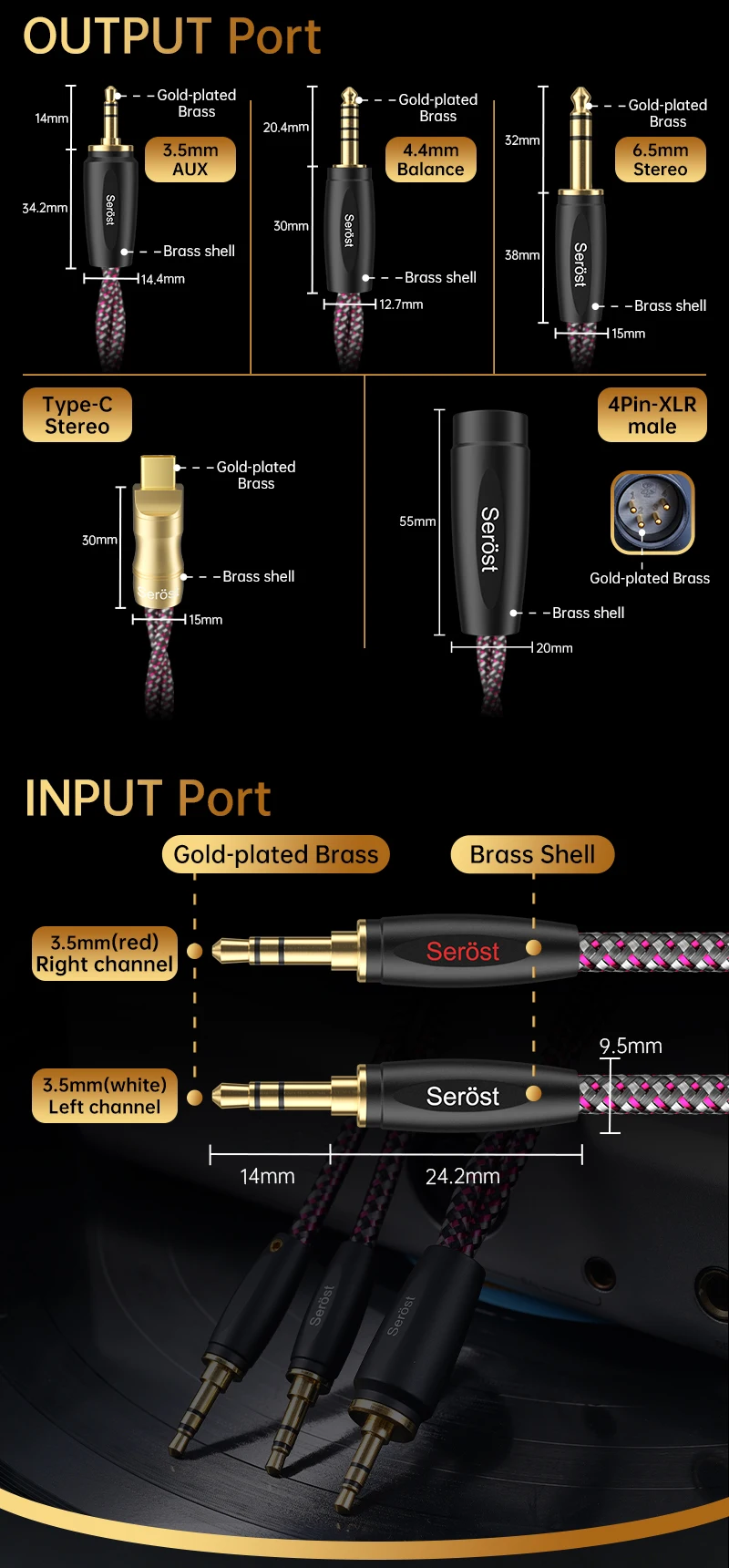 Serost Moon HiFi OCC Kupfer-Audiokabel Typ-C 3,5mm 4,4mm 6,5mm 4-Pin-XLR Stereo auf Dual 3,5mm Stecker für Kopfhörer und Lautsprecher – Detail 6