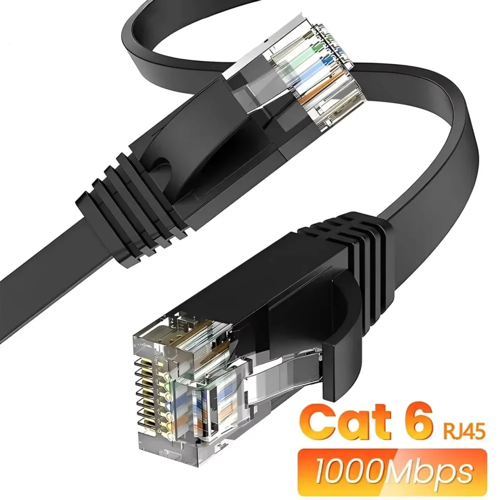كابل مسطح Cat 6 Ethernet RJ45 بسرعة 10 جيجابت في الثانية بطول 100 قدم سلك تصحيح صلب أبيض خارجي وداخلي مع مشابك لجهاز التوجيه والمودم وPS4/5 وXbox #1
