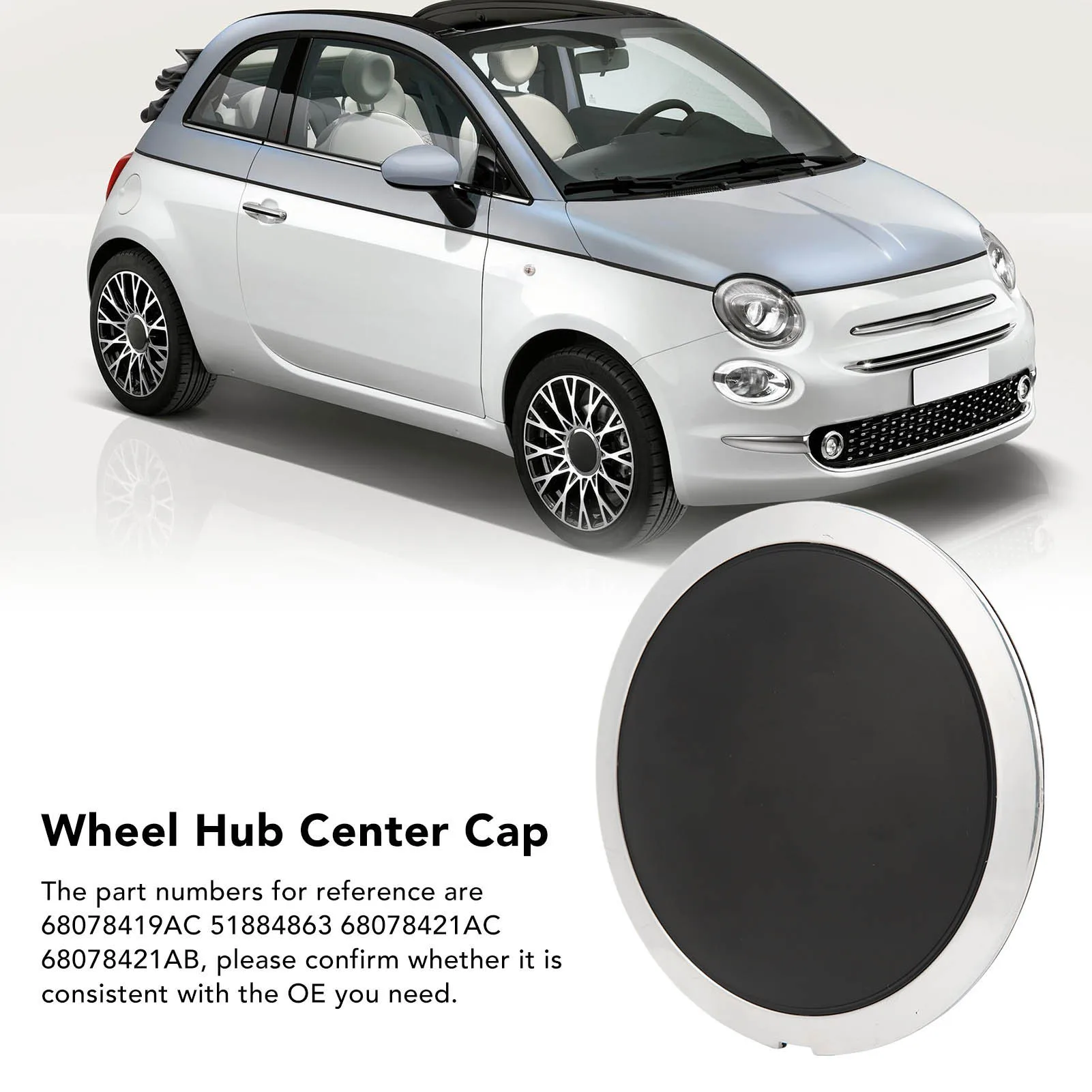 Center Wheel Hup Cap With Chrome Trim 68078419AC Heat Resistant Wheel Hub Center Cap Replacement for FIAT 500