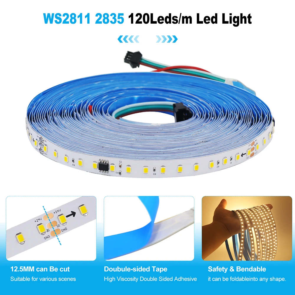 24V WS2811 LED Light Strip Running Water Effect Swith Power Kit Wireless Control 2835 120LED Flex Tape Home Decor White Red Pink