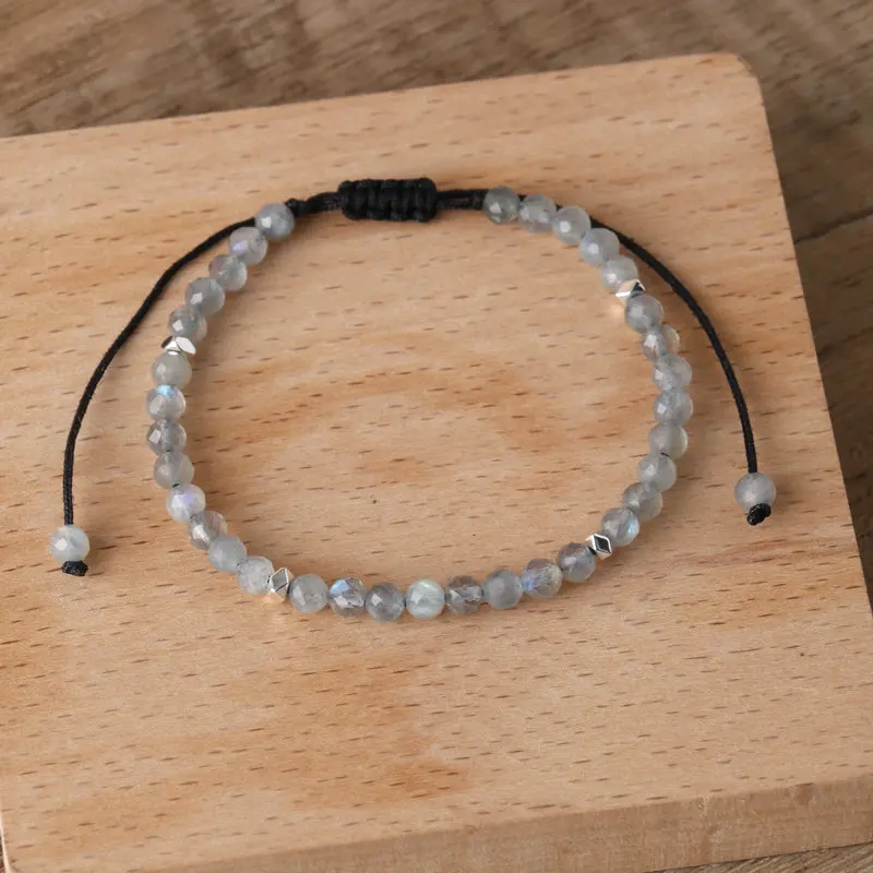 1 PC Bohemian 4mm Natural Stone Gray Moonstone Bracelet Adjustable Yoga Healing Crystal Charm Bracelets for Women Jewelry