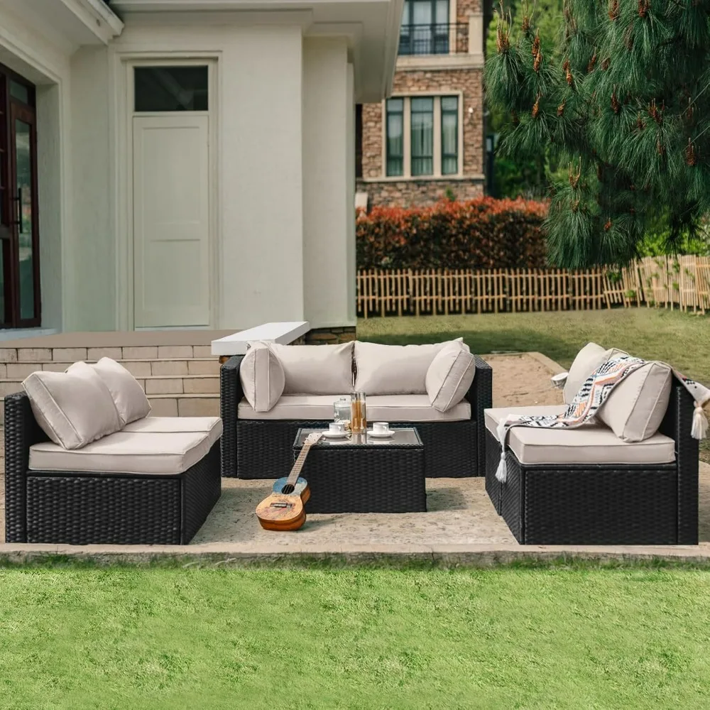 

7 Pieces Patio Furniture Set,Outdoor Patio Sofa,with Cushion And Glass Table,for Porch Poolside,garden Furniture Sets