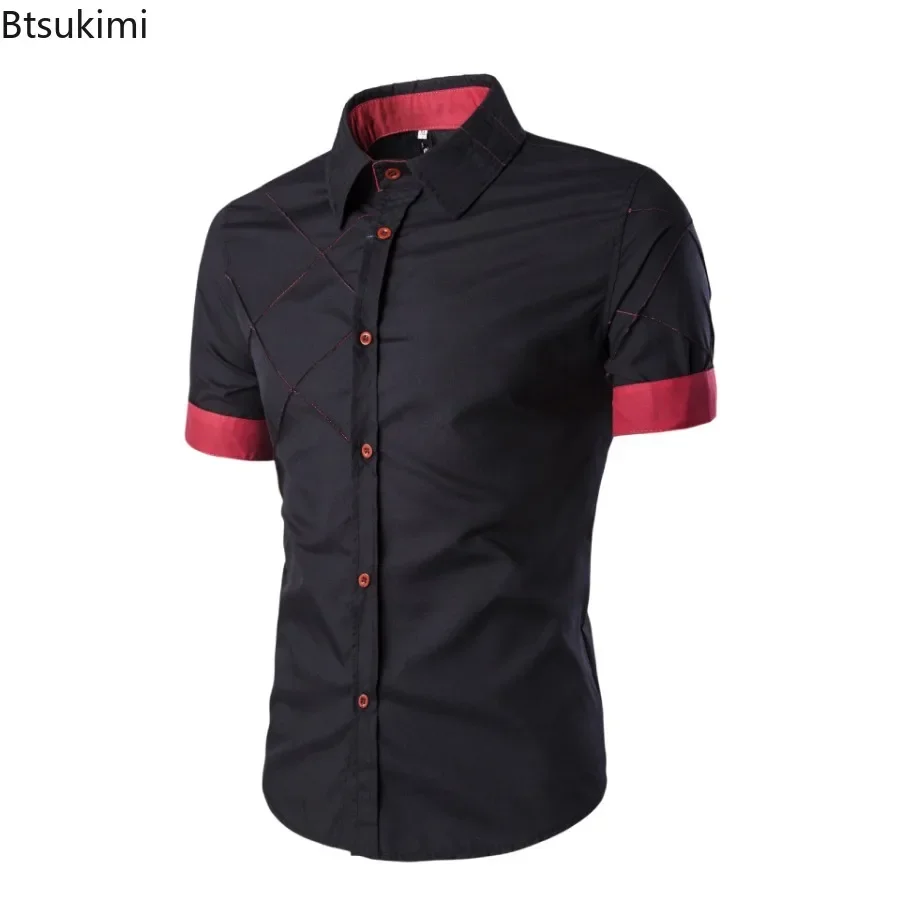 Camisa de manga corta informal de estilo empresarial a la moda para hombre, camisas formales sociales básicas de algodón cómodas, blusa de alta