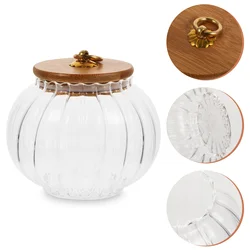 Sealing Cap Pumpkin Glass Jar Bulk Candy Loose Tea Canister 125X125X105CM Bamboo Storage Jars