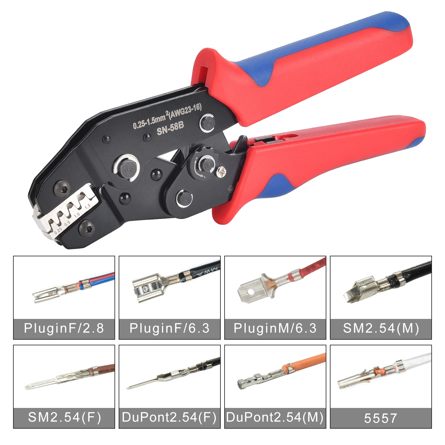 Non-insulated Open Barrel Crimping Tool SN-58B 23-16 AWG /0.25-1.5mm², Dupont Molex JST TE Terminals & EPC PCIE SATA Pins