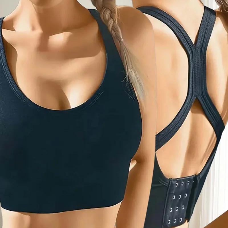 プラスサイズの女性用クロスデザイン耐衝撃スポーツブラ、調節可能なバッククラスプ付き - ヨガ&フィットネス下着