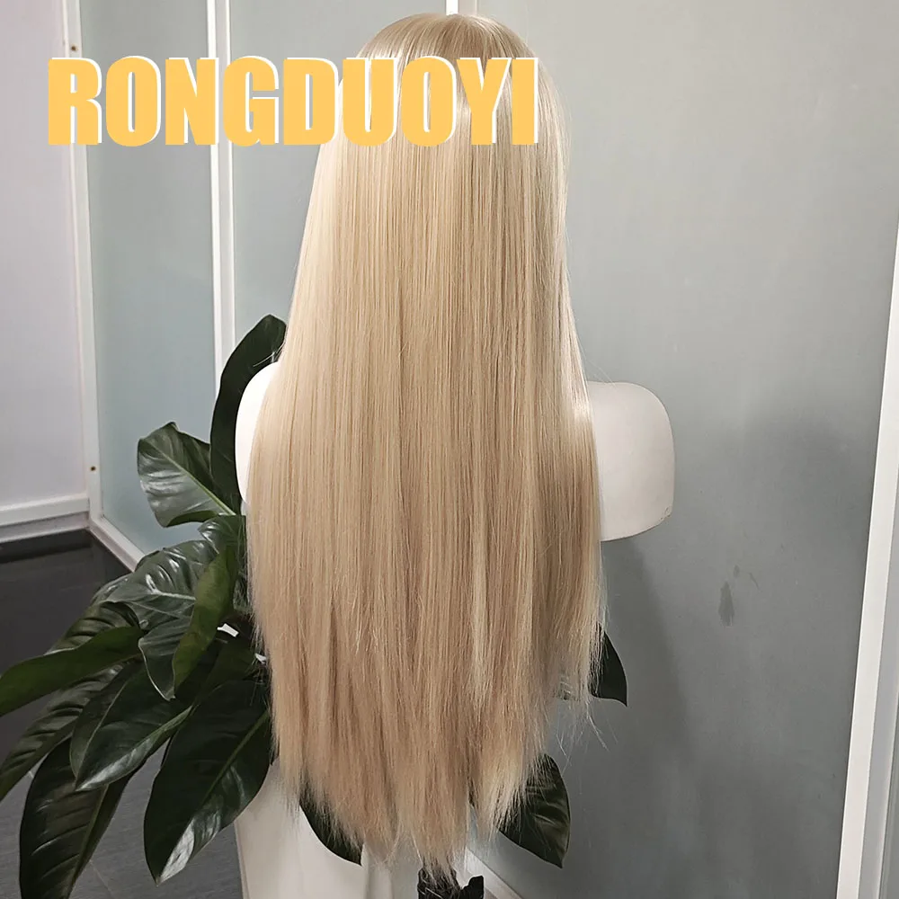 RONGDUOYI-Peruca sintética loira de cinzas para mulheres, peruca dianteira de renda, cabelo liso, fibra térmica, maquiagem diária, uso 13 × 6