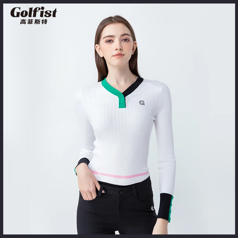 

Golfist Golf Women's Autumn Spring Knitted Long Sleeve Golf Shirt Outdoor Sports Sweater Slim Fit Warmth Elastic Golf Apparel