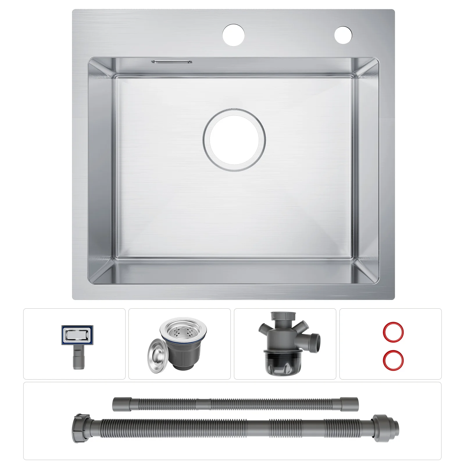Image of 50 × 45 cm Edelstahl-Küchenspüle – Edelstahlspüle mit 1 Behälter – geflochtene Oberfläche – verschleißfest und leicht zu reinigen