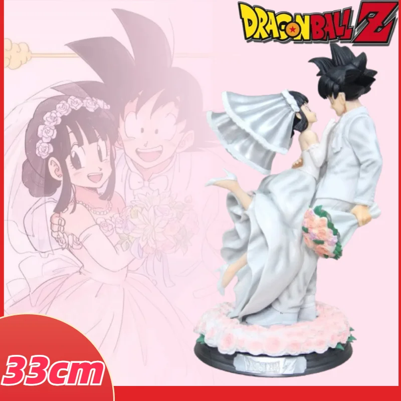 

33cm Pvc Anime Figure Dragon Ball Super Son Goku Chichi Figures White Wedding Dress Figurine Doll Model Toy Birthday Gifts