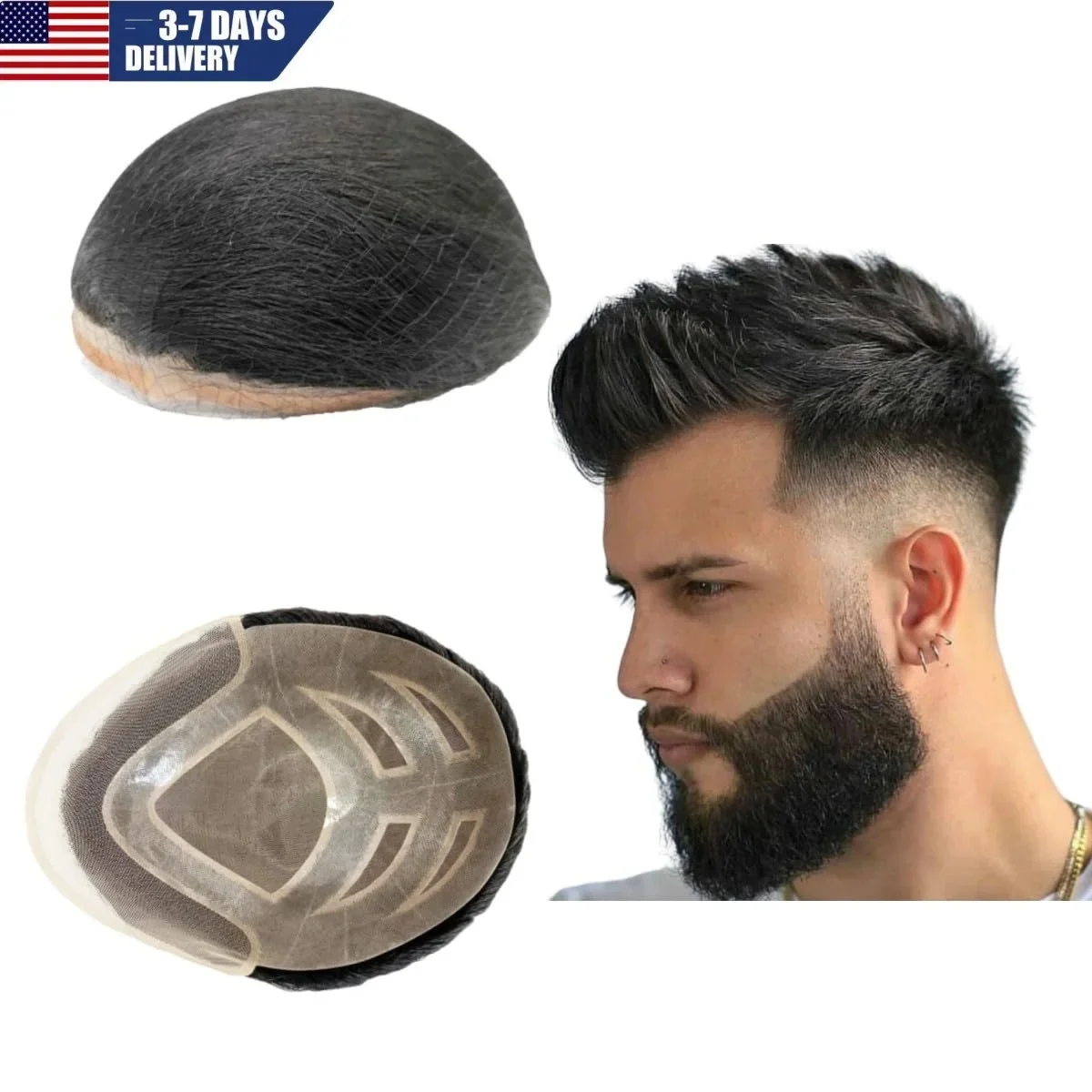 FPM Toupee para hombres Piezas de cabello 10x8" Unidades de parche de cabello para hombres Implante para hombres Parte delantera de encaje y parte superior con piezas de cabello de PU