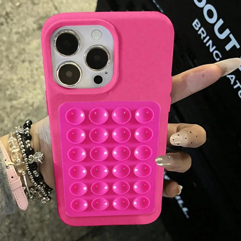 Luxury 3D Suction Cup Stand Litchi Pattern Phone Case For iPhone 16 Pro Max 15 14 Plus 13 12 11 XS Max XR Full Protection Cover