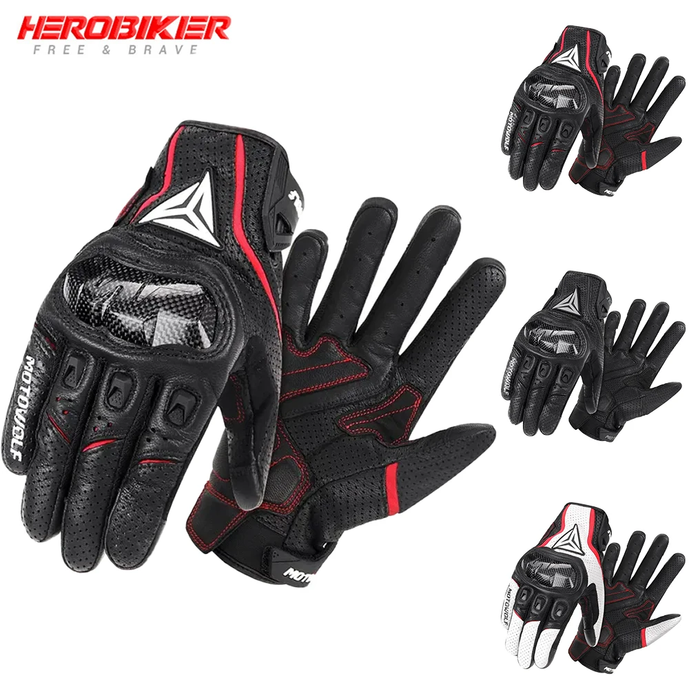

Summer Motorcycle Gloves Breathable And Anti Slip Off-road Riding Gloves Anti Fall Touch Screen Full Finger Leather Gloves