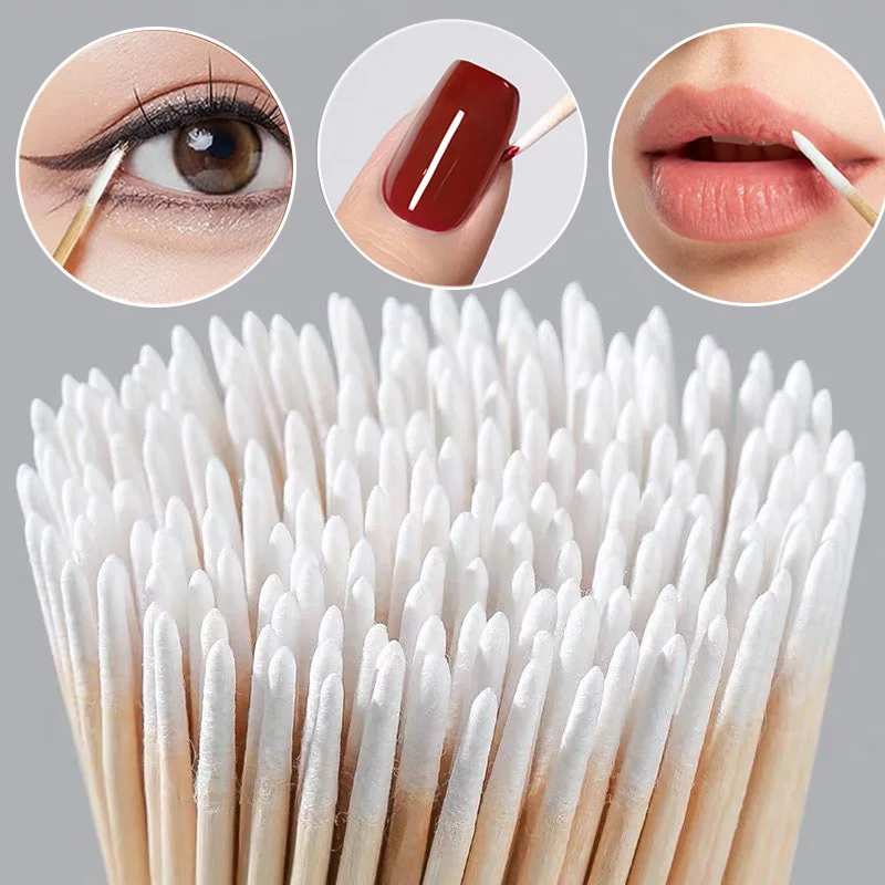 100/300/500Pcs Nails Wood Swab Clean Sticks Bud Tip Wooden Cotton Head Manicure Detail Corrector Nail Polish Remover Tools 10CM