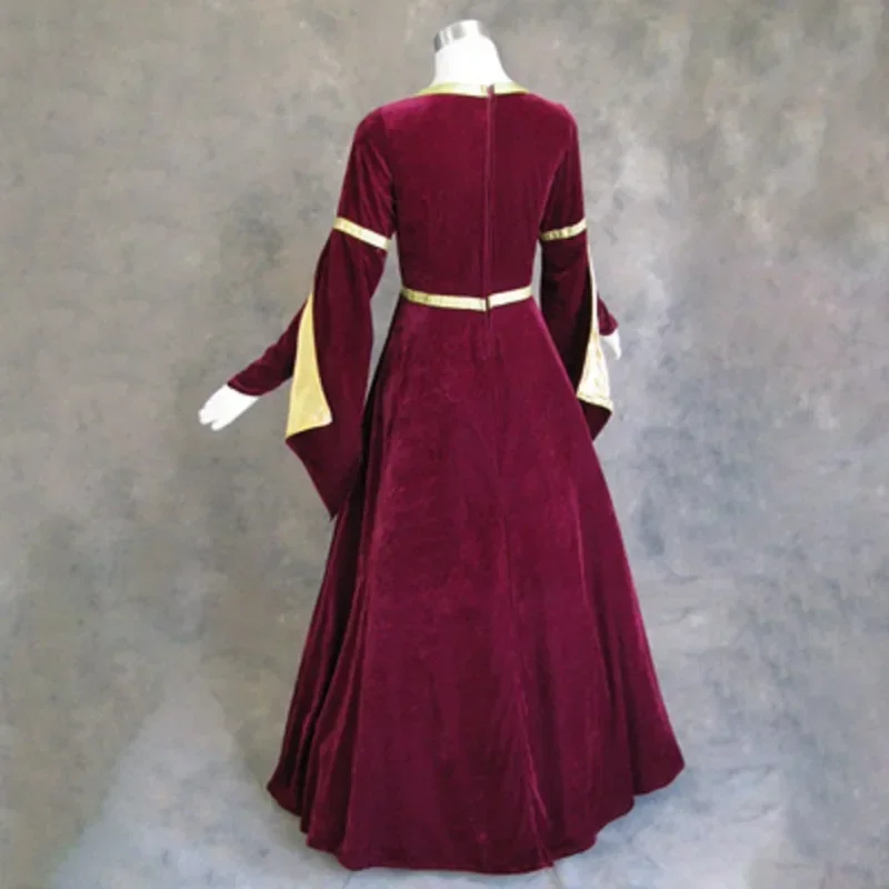 Vestido de corte real gótico Retro para mujer, traje de Cosplay, acampanado, manga larga, cintura larga, vestido Medieval renacentista