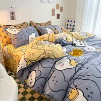 Kawaii Bear Printed Bed Set Floral Duvet Cover Pillowcase Bedding Set Cute Dog Bear Bed Linen Sheet Quilt Full Queen King Size