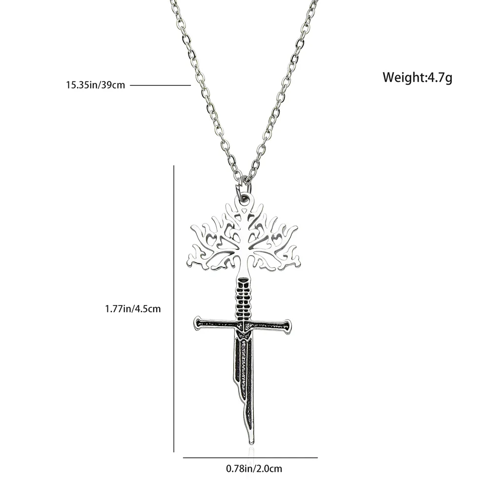 Innovative Tree of the Gondor the Lord Narsil Necklace the Rings Power Flame of the West Metal Broken Sword Pendant - Image 2