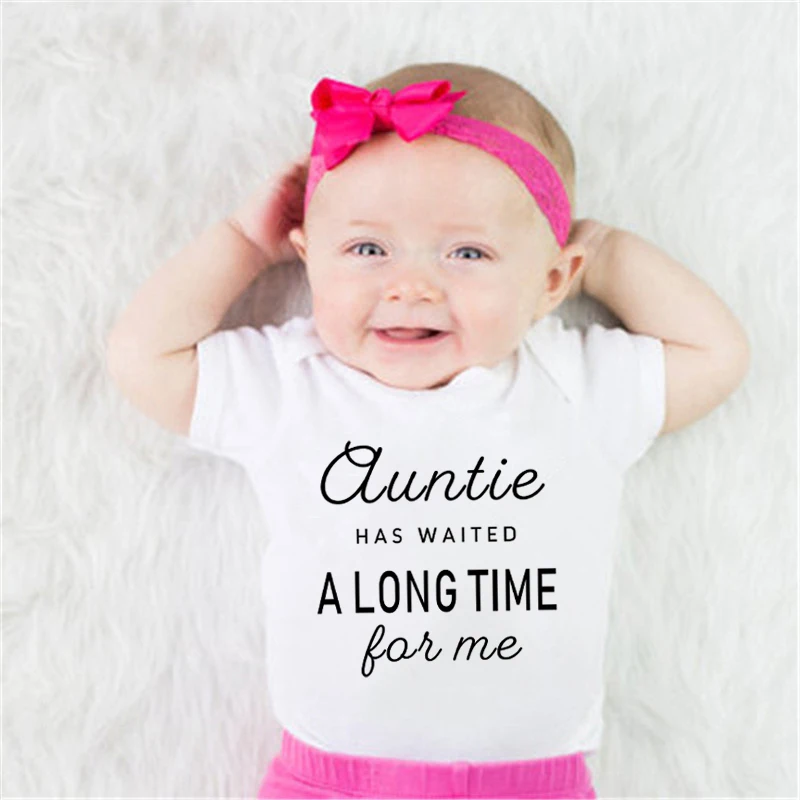 Auntie Has Waited a Long Time For Me Newborn Baby Clothes Funny Baby Announcement Boy Girl Jumpsuit Aunt Gift For Baby