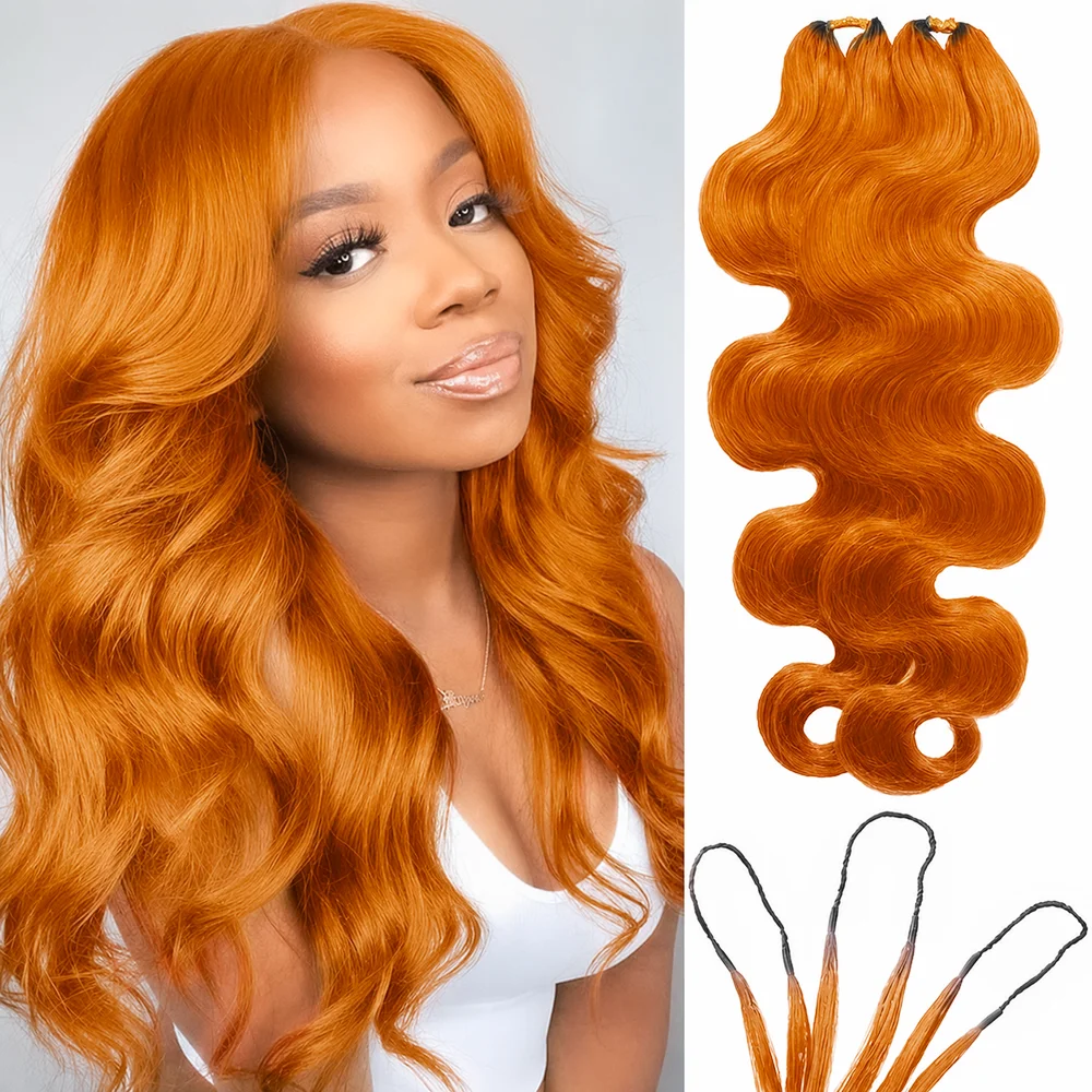 # Extensions de cheveux humains 100% pré-séparées 350 Orange Ginger Body Wave Feather Crochet pour tresses bohèmes et nœuds miracle pour femmes noires