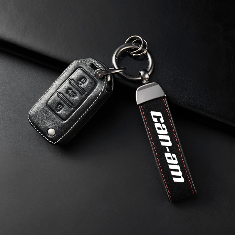 High-Grade Leather Suede Keychain Motorcycle Keyring For Can Am Outlander 1000 Ryker 900 Renegade 800 Canam Maverick X3 Spyder
