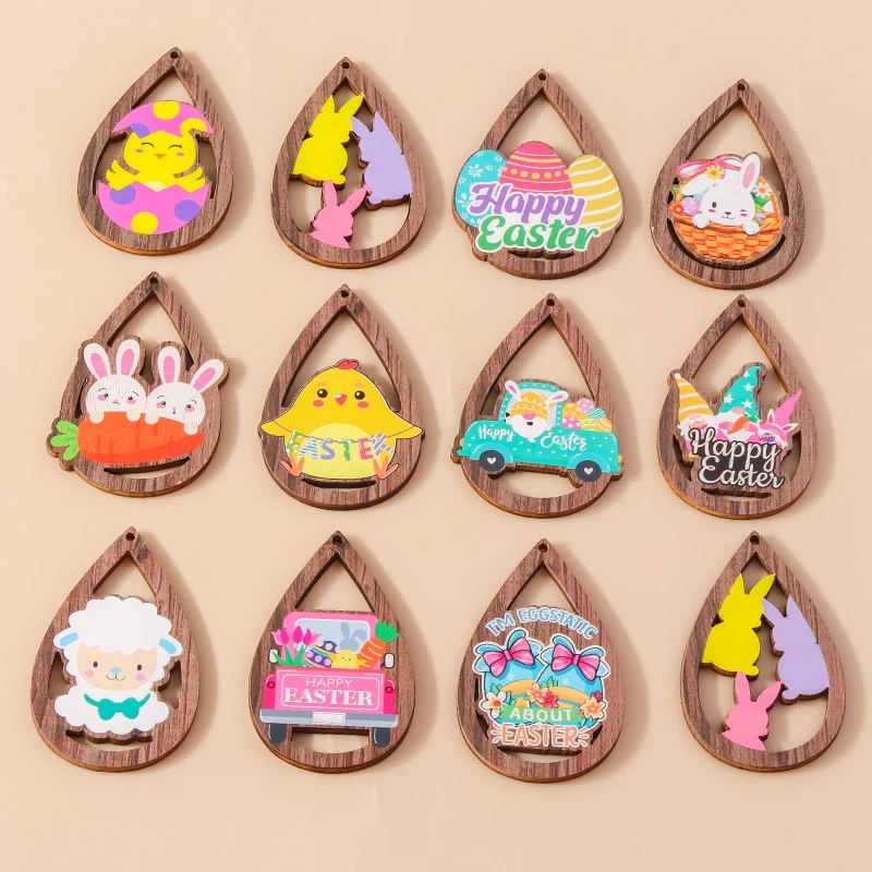 Leslie 10 Stück bunte Cartoon-Kaninchen-Osterei-Anhänger für die Schmuckherstellung, Frohe Ostern, Hasen-Anhänger, DIY-Halsketten, Ohrringe – Detail 13