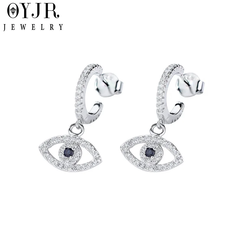 OYJR Silver Plated Hoop Earrings Evil Eye Dainty Cubic Zirconia