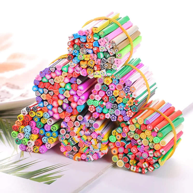 50Pcs Random Mixed Polymer Clay 3D Nail Art Canes Stick Rods Stickers Nail Tips Rhinestone Decoration Accessories Beauty Tools