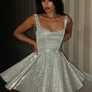 Fantoye Elbise Köpüklü A-Line kadın bilezik, moda gümüş, parıltı, ipek, parlayan, zarif, Parti, Clubwear, sonbahar Elbisenin ilk 10 satışı saten ve gümüş 2 numara