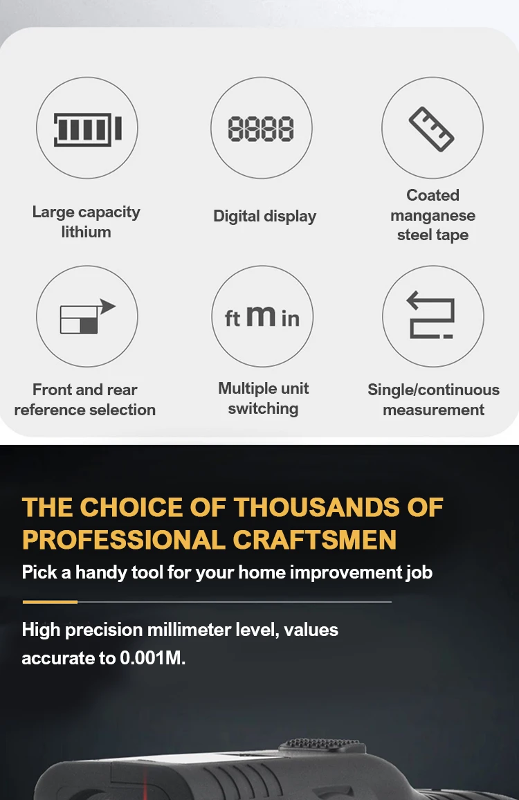 다기능 디지털 레이저 거리 측정기, 레이저 줄자, 지능형 전자 측정 눈금자 충전, 3 in 1