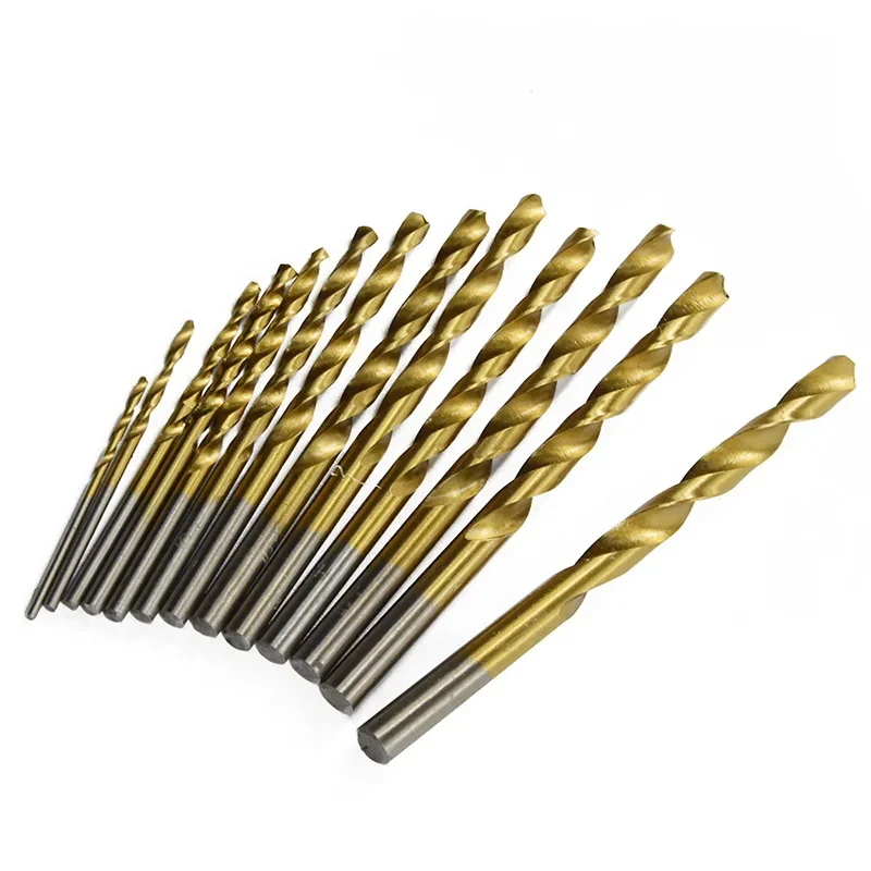 High Speed Steel Twist Drill Bit Set Titanium Coated Hole Saw Cutter Round Shank Gun Drill Bit Plastic Metal Woodworking Tools