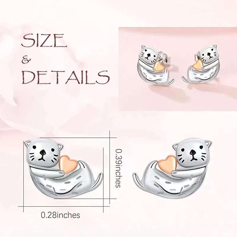 European American Jewelry Sea Otter Earrings For Women Cute Marine Animal Earring 925 Silver Ear Stud Fashion Girl Gift KOFSAC