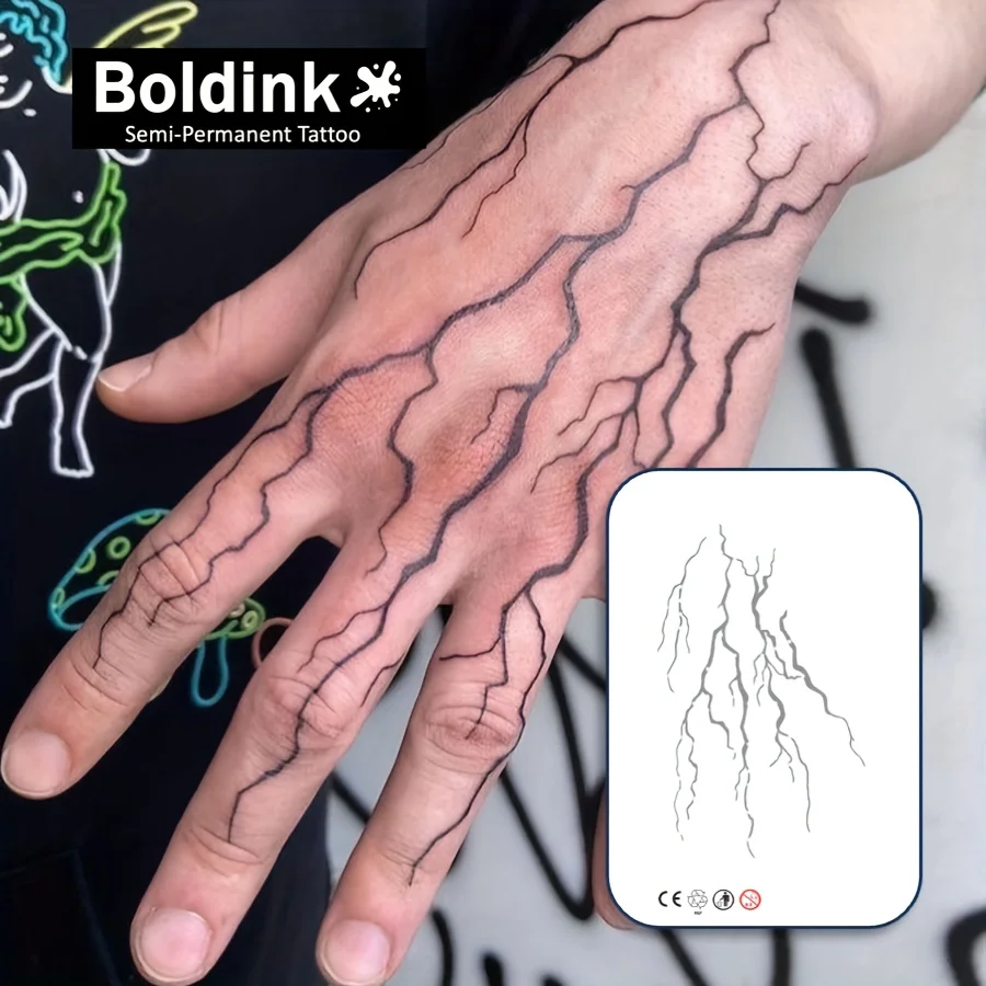 Boldink Revolutionary Semi-Permanent Tattoos - Waterproof, Realistic Lightning Designs with Natural Plant Formula, Long-Lasting