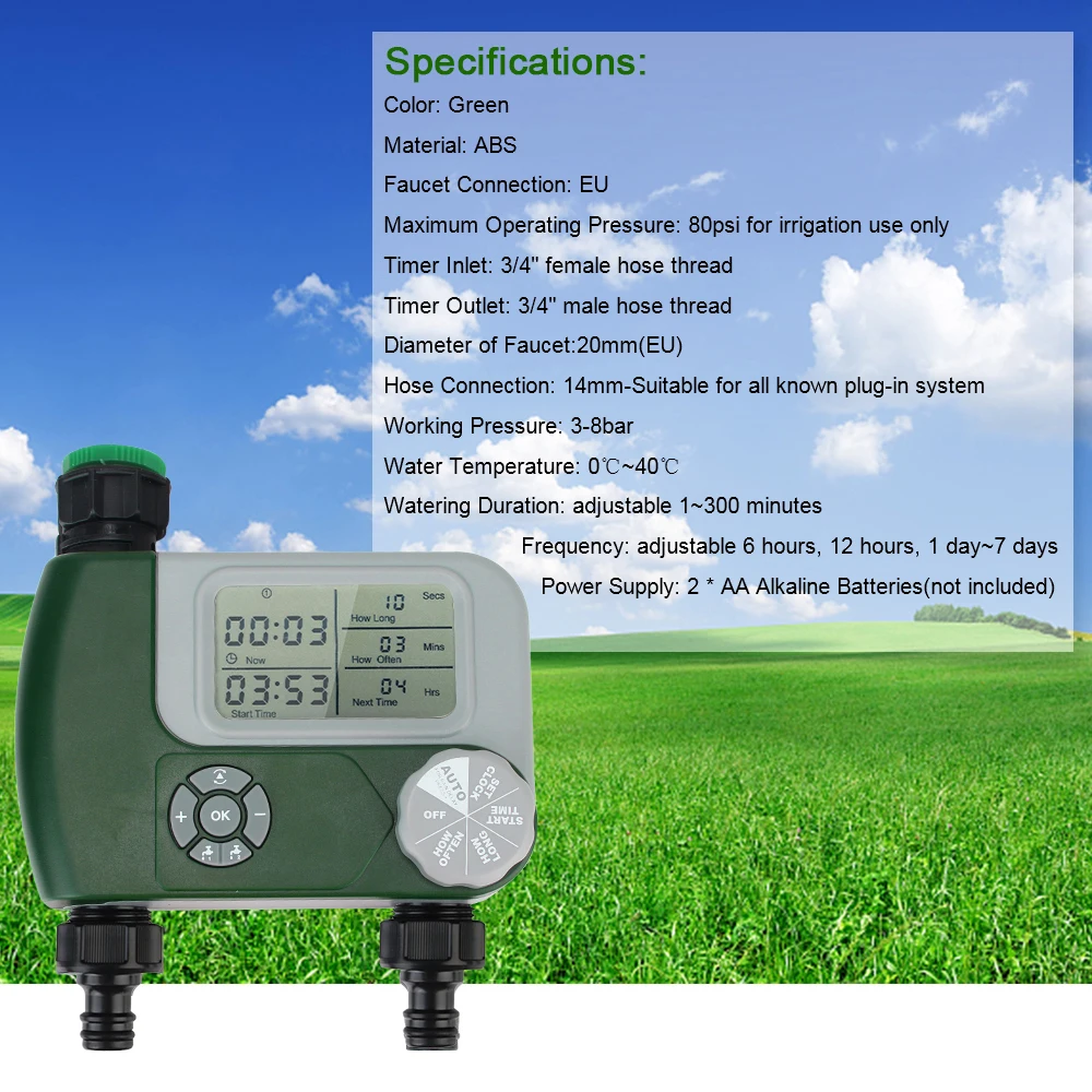 Automatic Garden Water Timers Programmable with 2 Outlet Digital Hose ​Faucet Timer Battery Operated Irrigation Controller