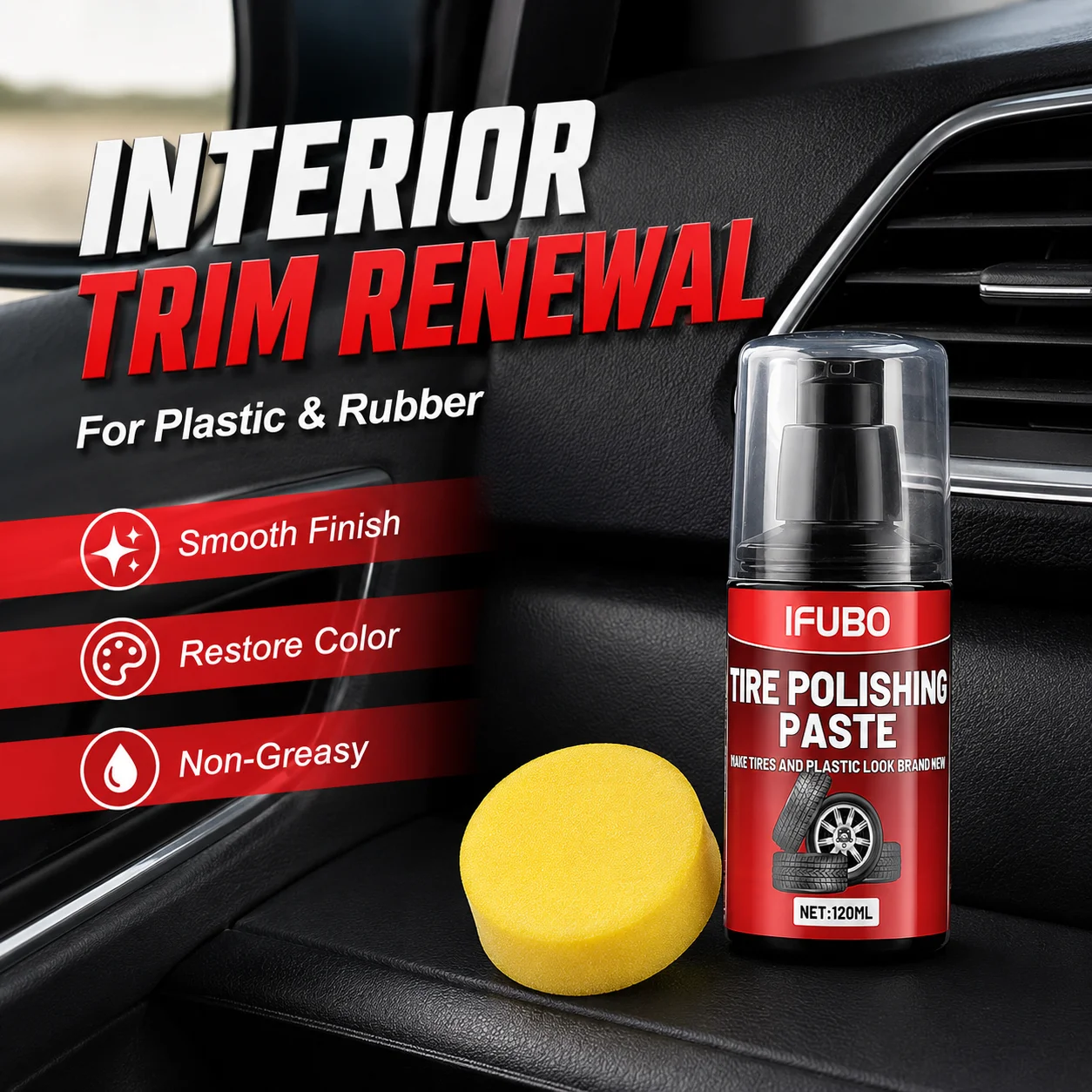Car Plastic Repair Polishing Wax - 120ML Large Capacity Dashboard, Tire, Bumper Care Cream, Brightening and Scr Removal