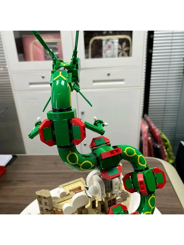Grünes Farbschema, Kreatur-Spielzeug, Bausteine, Rayquaza, Weihnachtsgeschenke für Erwachsene, Spielzeug, 1083 Teile, Ausstellungsmodell