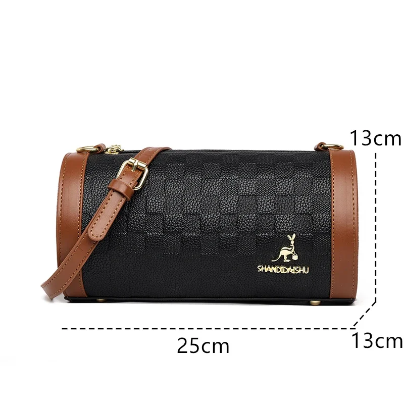 High Quality Leather Shoulder Crossbody Bag Fashion Cylinder Sac Women 2023 Luxury Handbag Designer Female Messenger Purse Tote