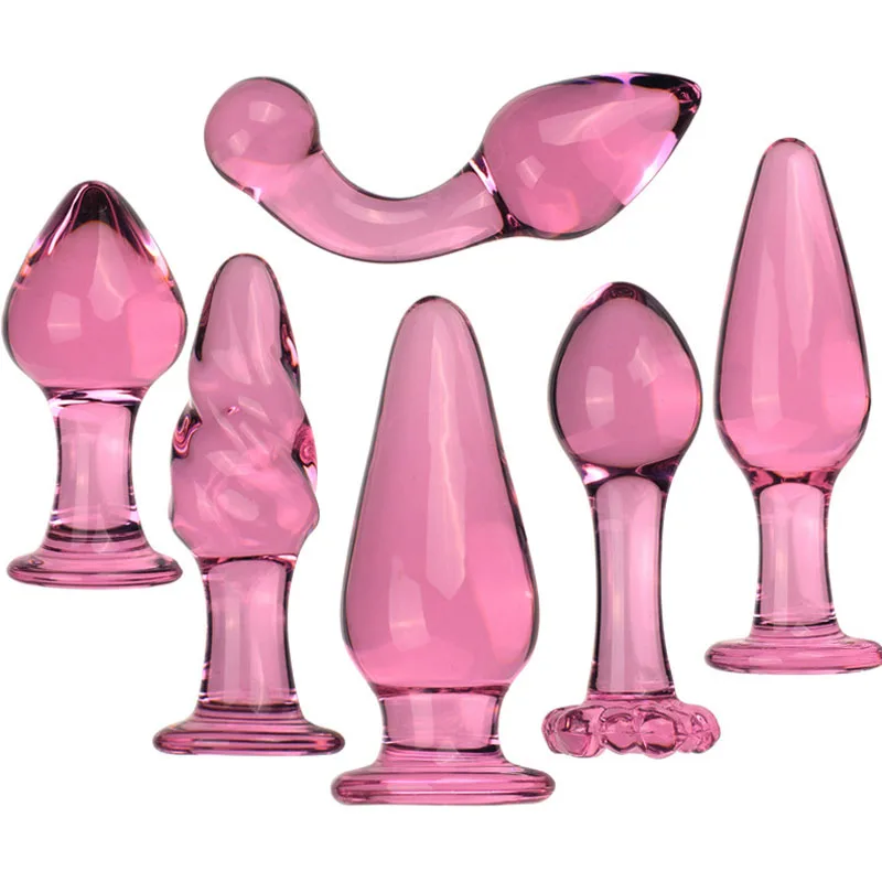 Pink Glass Anal Plug Dildo Anus Masturbator G Spot Stimulator Adult Sex Toys For Woman Men Erotic Glass Butt Plug Ass Insert