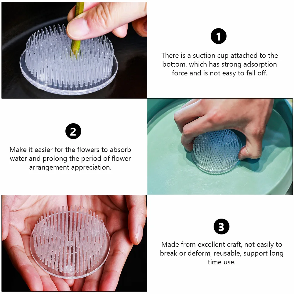 

Floral Fixed Holder Reusable Round Plastic Base Strong Suction Cups Sturdy Needles Flower Arrangement Decoration Tool