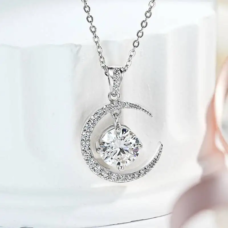 2CT D-Farbiger Moissanit Stern-Mond-Anhänger Halskette für Damen 925 Sterling Silber Luxuriöser Funkelnder Schmuck Partygeschenk – Detail 8