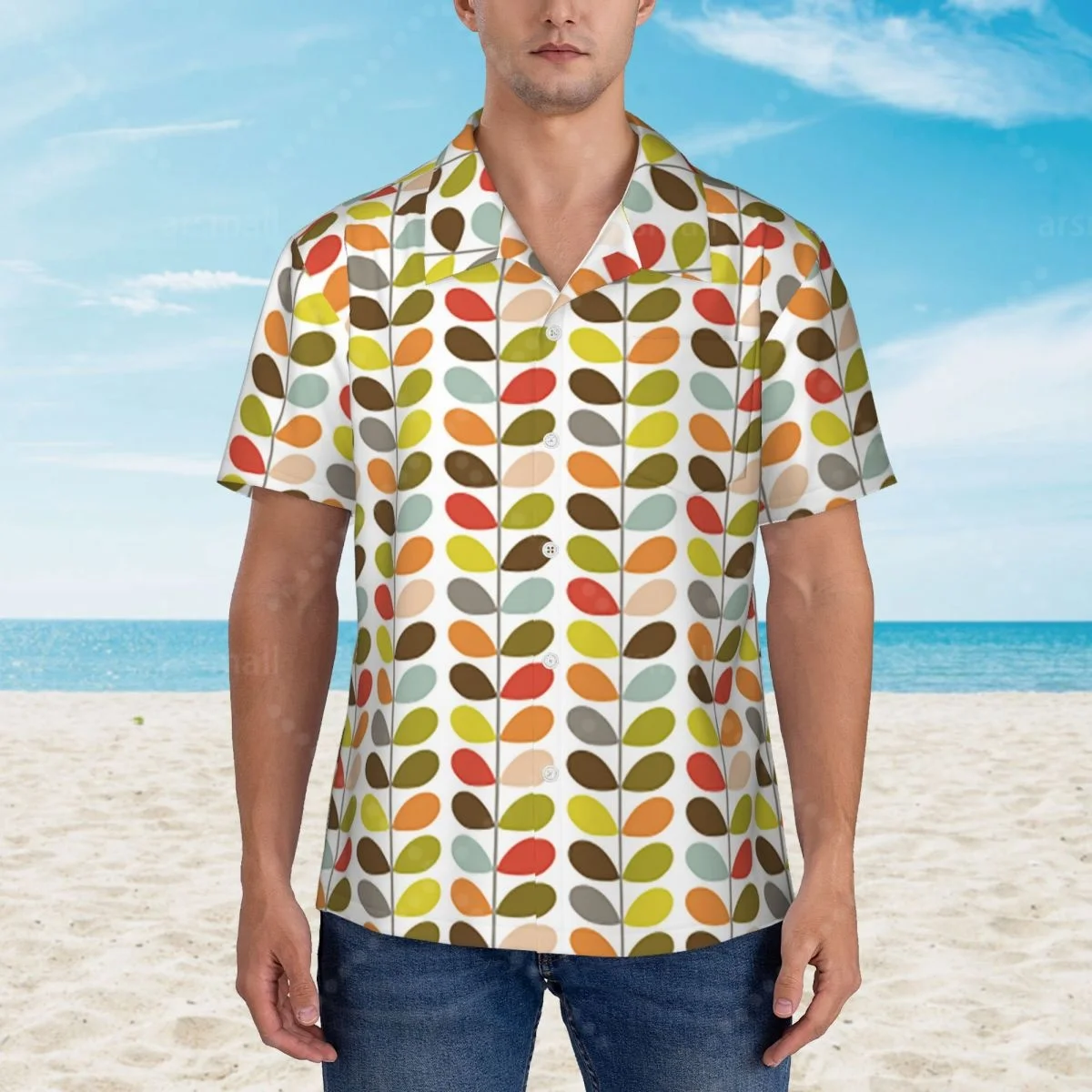 

Orla Kiely Multi Stem Hawaiian Shirt Men Short Sleeve Casual Floral Print Beach Shirt Summer Vacation Shirt