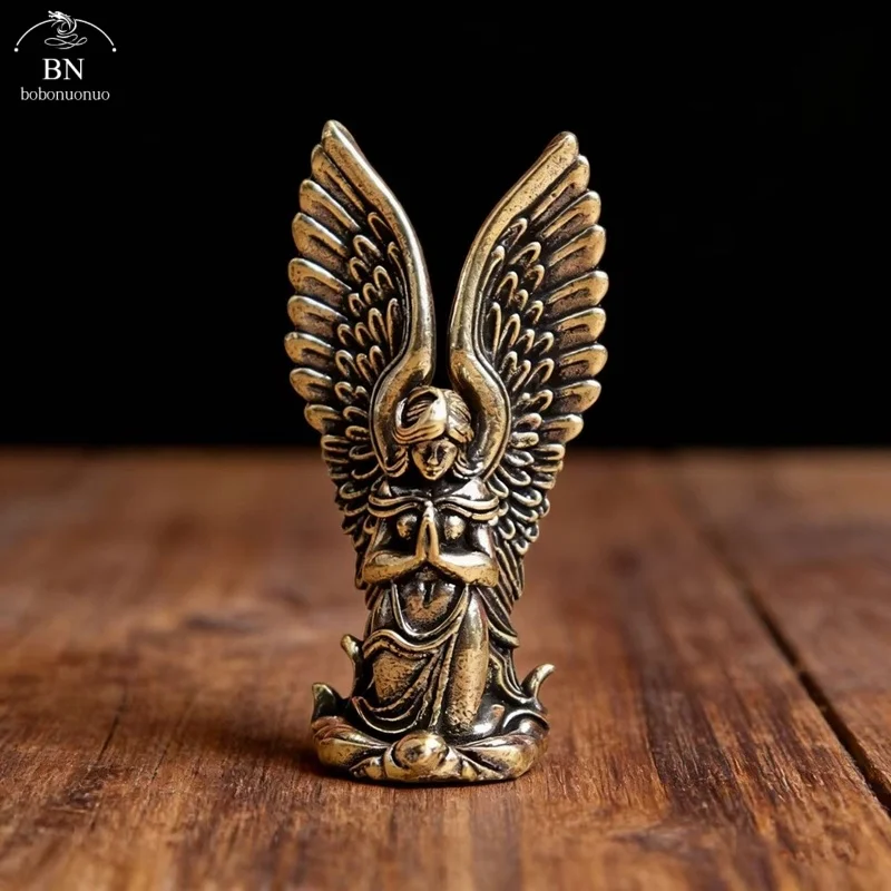 Retro Brass Feathered Angel Statue Desktop Ornament Character Miniatures Figurines Home Decorations Crafts Accessories Decor