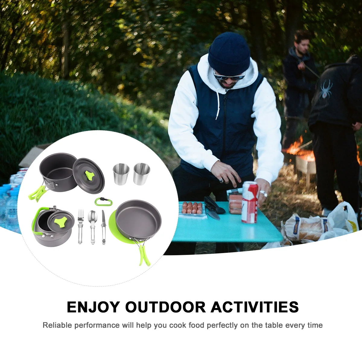 Juego de utensilios de cocina para acampar al aire libre, vajilla de Picnic portátil ligera de aleación de aluminio, herramienta de cocina para barbacoa duradera para 1-2 personas, 12 Uds.