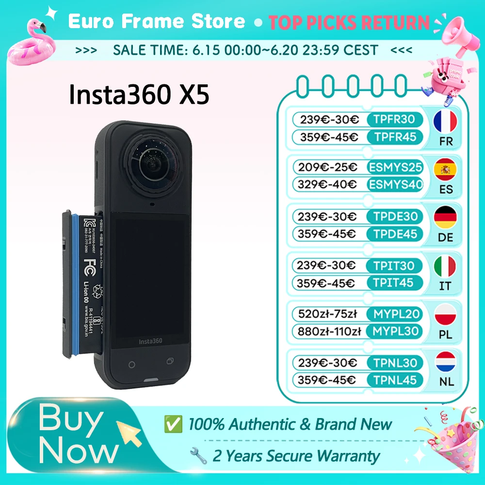Cámara de acción Insta360 X5, nueva versión 8K a 30 fps, lentes intercambiables, triple chip IA, rendimiento superior en condiciones de poca luz, minutos completos de grabación, Insta 360 X5