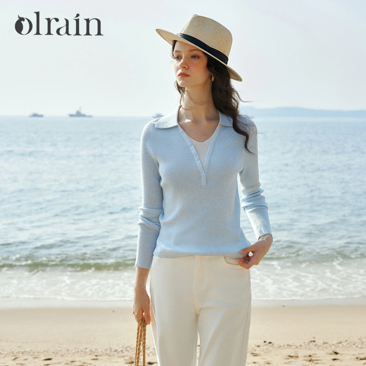 

OLrain Pullover for Woman Spring 2026 Casual Patchwork 2 in 1 Thin Pullovers Commute Polo Collar Slim Fit Sweaters O58CZ002652