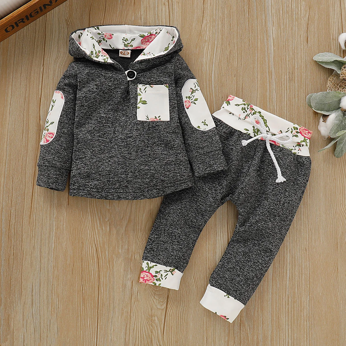 Winter Toddler Boy hoodie Clothes Baby Outfits, Little Boys Plaid Spliced Long-sleeved With Pants 2PCS Clothing Set
